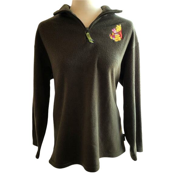 Disney Winnie the Pooh and Piglet Green Fleece Quarter Zip Collared Pullover - Picture 1 of 9